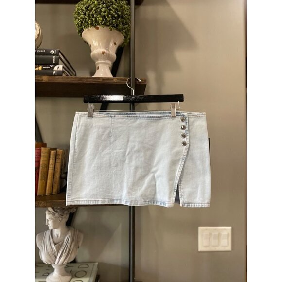 Retrofete Kayden Denim Side Button Mini Skirt Vivid Blue Womens 29 - Picture 8 of 15